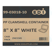 Case picture for 99-03018-10 WP - PP CLAMSHELL CONTAINER 8" X 8" WHITE (50/150) MOQ 50 cases