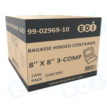 Case picture for 99-02969-10 WP - BAGASSE HINGED CONTAINER 8'' X 8'' 3-COMP (100/200)