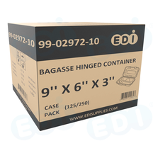 Case picture for 99-02972-10 WP - BAGASSE HINGED CONTAINER 9'' X 6'' X 3'' (125/250)