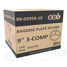 Case picture for 99-02959-10 WP - BAGASSE PLATE ROUND 9'' 3-COMP (125/500)