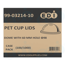 Case picture for 99-03214-10 WP - PET CUP LIDS DOME WITH 60mm HOLE Φ98 (100/1000)