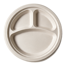99-02959-10 WP - BAGASSE PLATE ROUND 9'' 3-COMP (125/500)