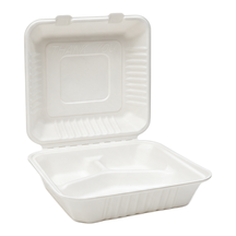 99-02971-10 WP - BAGASSE HINGED CONTAINER 9'' X 9'' 3-COMP (100/200)